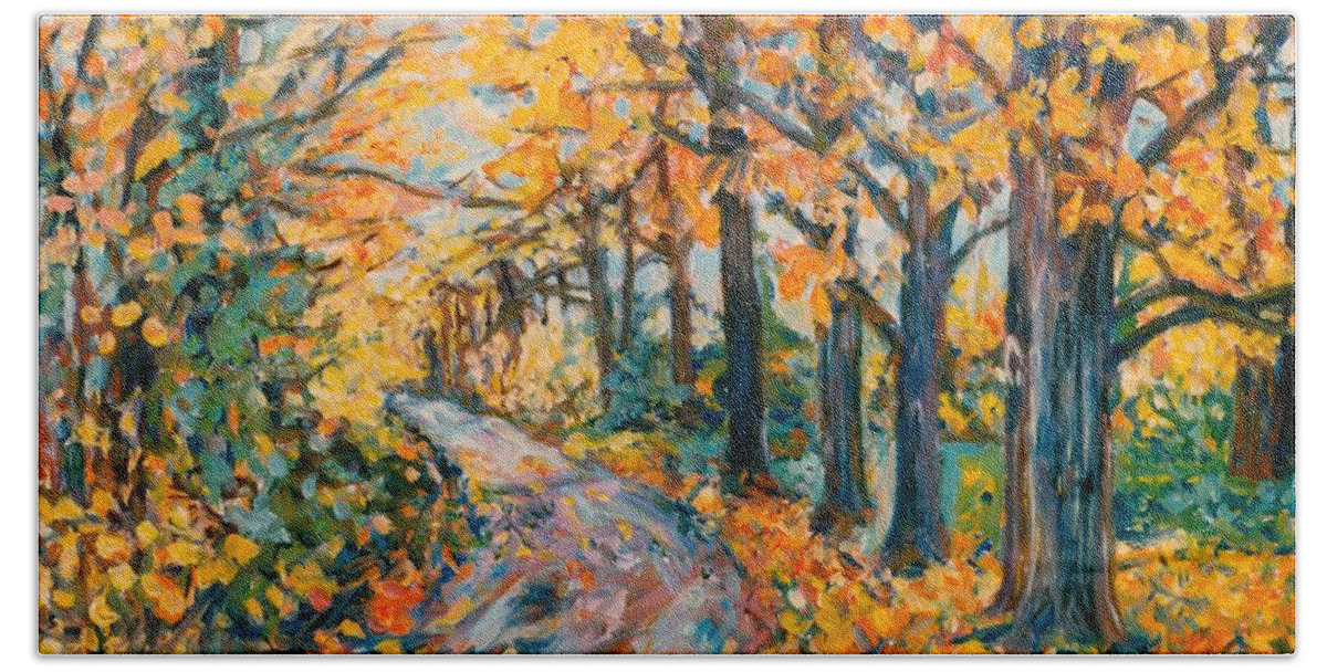 Autumn Beach Sheet featuring the painting Autumn Road by Kendall Kessler
