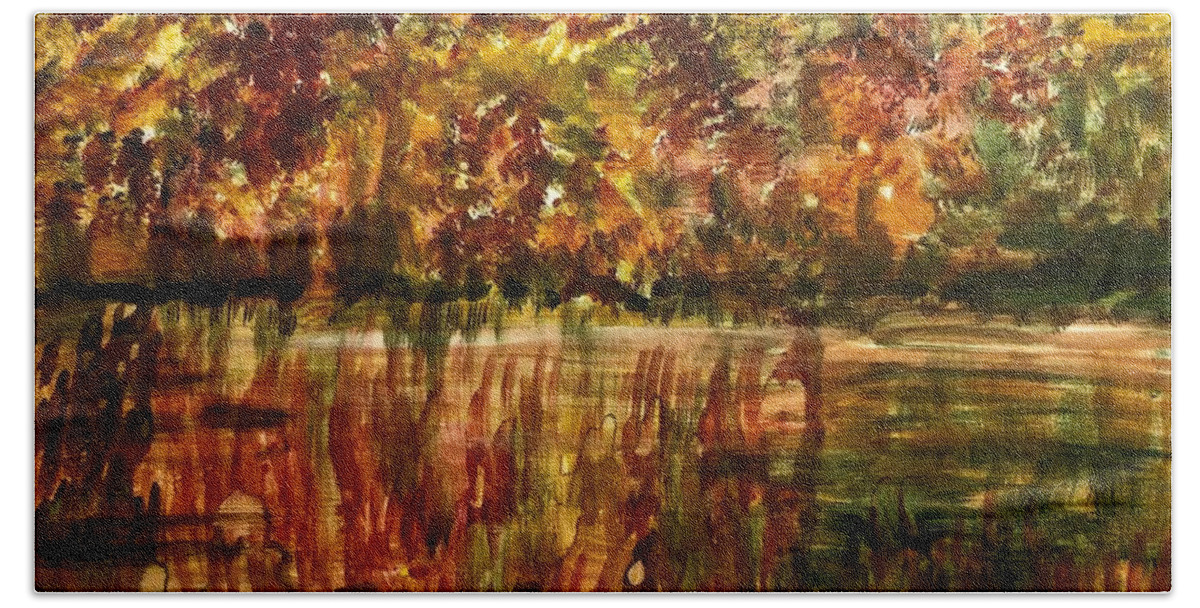 Autumn Beach Towel featuring the painting Autumn Swamp by Deb Stroh-Larson