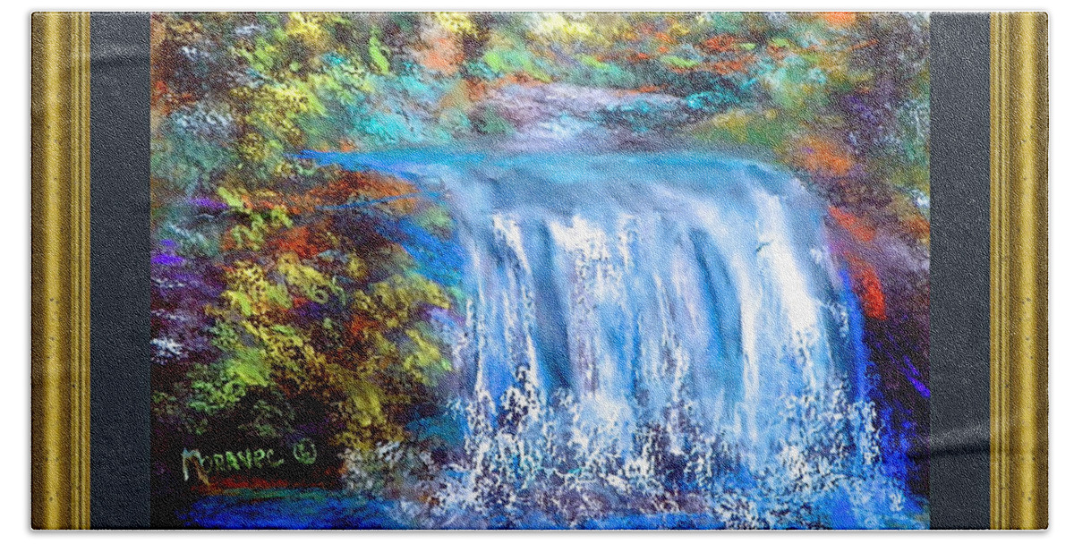  Beach Towel featuring the pastel Autumn Waterfall by Shirley Moravec