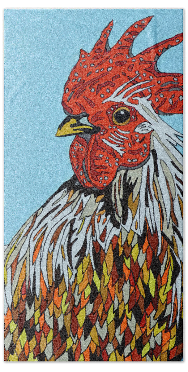 Rooster Chickens Farm Animals Birds Beach Towel featuring the painting Autumnus by Mike Stanko