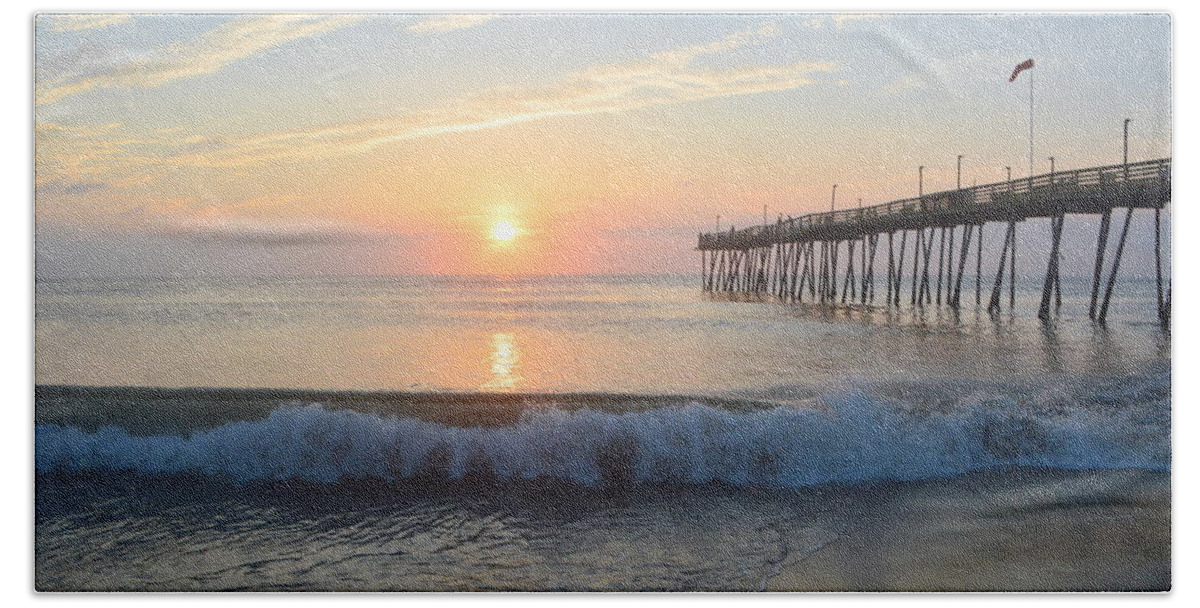 Obx Sunrise Beach Towel featuring the photograph Avalon Pier 7/13 by Barbara Ann Bell