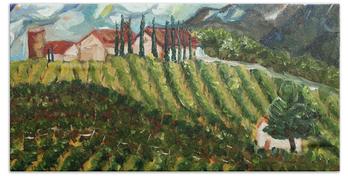 Avensole Winery Beach Towel featuring the painting Avensole Vineyard and Winery Temecula by Roxy Rich