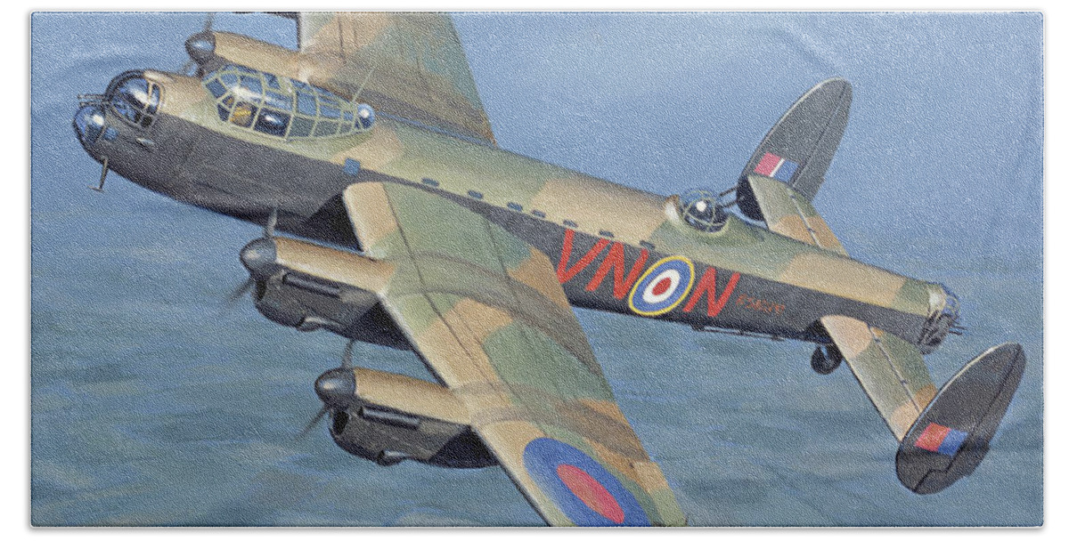 Aviation Beach Towel featuring the painting Avro Lancaster by Jack Fellows