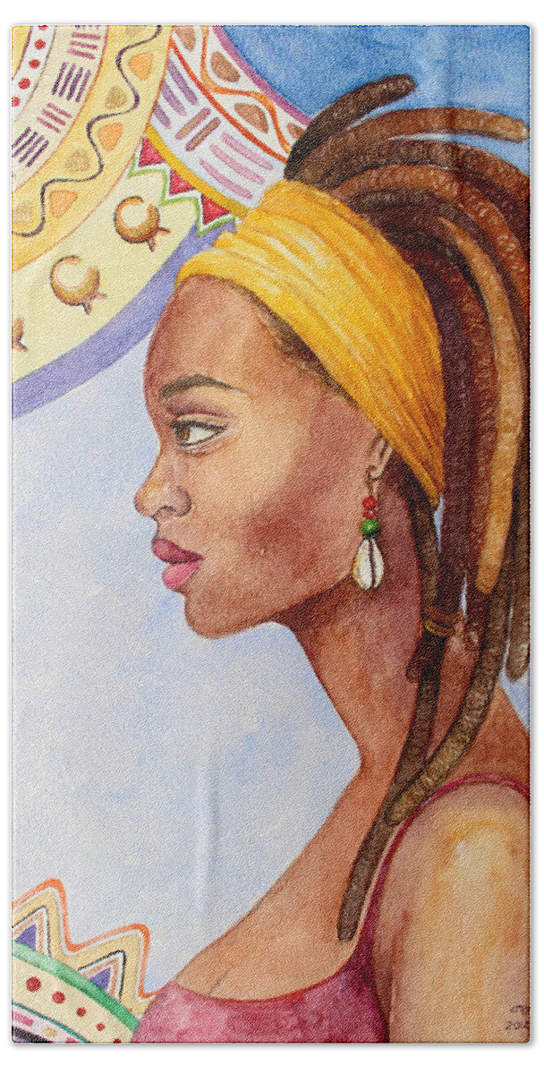 #africa #africanart #africanartists #africanartwork #africanpaintings #trueafricanart #onlinegallery Beach Towel featuring the painting Aware by Mahlet
