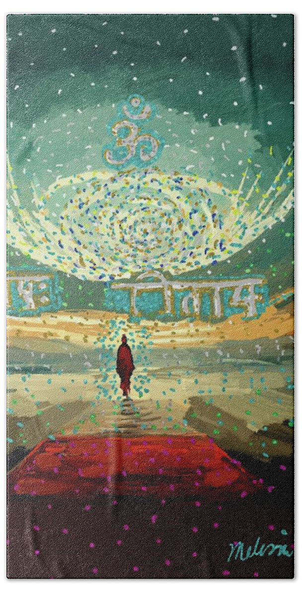 Shiva Sutras Beach Towel featuring the painting Awareness Is The Self. / The Self Is Consciousness by Melissa Abbott