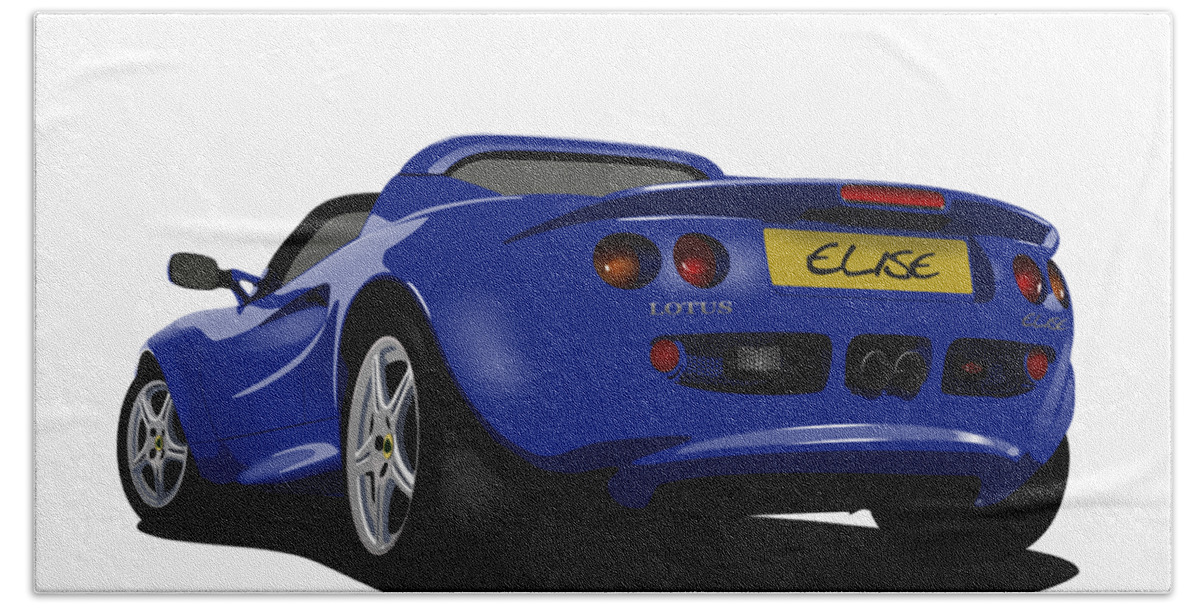 Sports Car Beach Towel featuring the digital art Azure Blue S1 Series One Elise Classic Sports Car by Moospeed Art