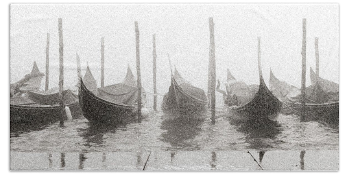 Fine Art Beach Towel featuring the photograph B_00682 - Sleeping gondolas, Venice by Marco Missiaja