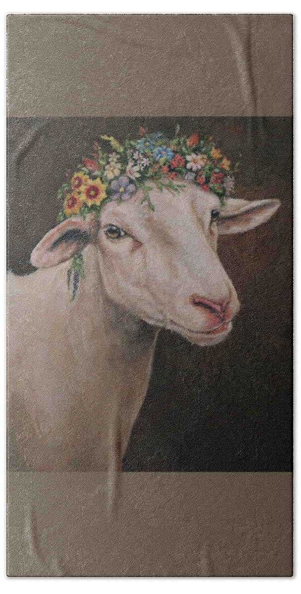 Sheep Beach Sheet featuring the painting Baaaroque by Joan Frimberger