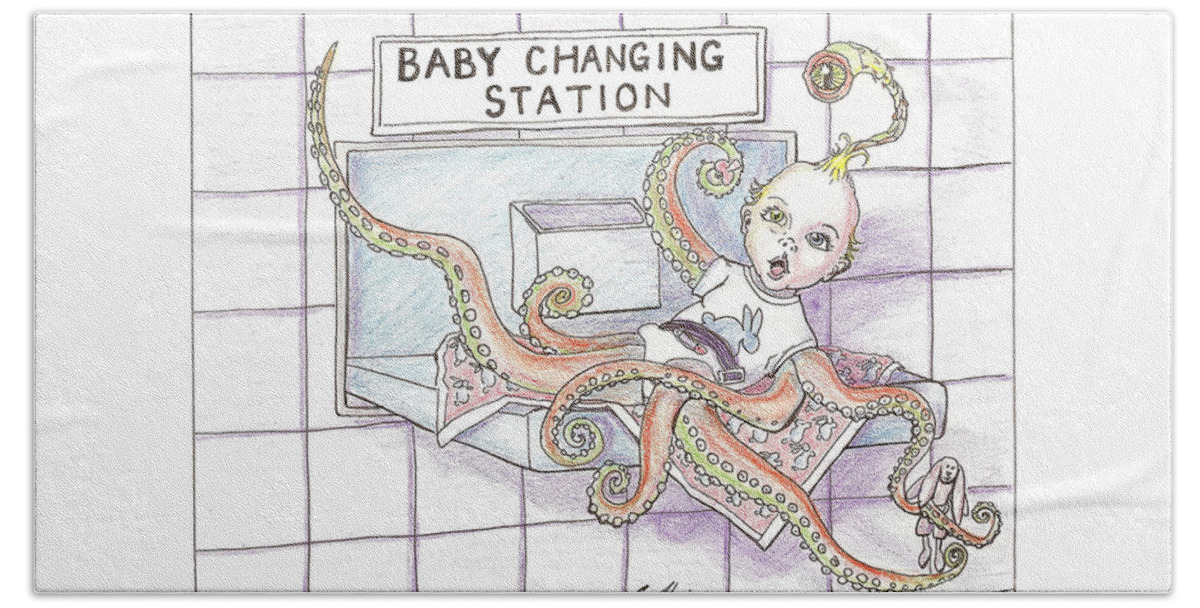 Baby Beach Towel featuring the drawing Baby Changing Station by Eric Haines