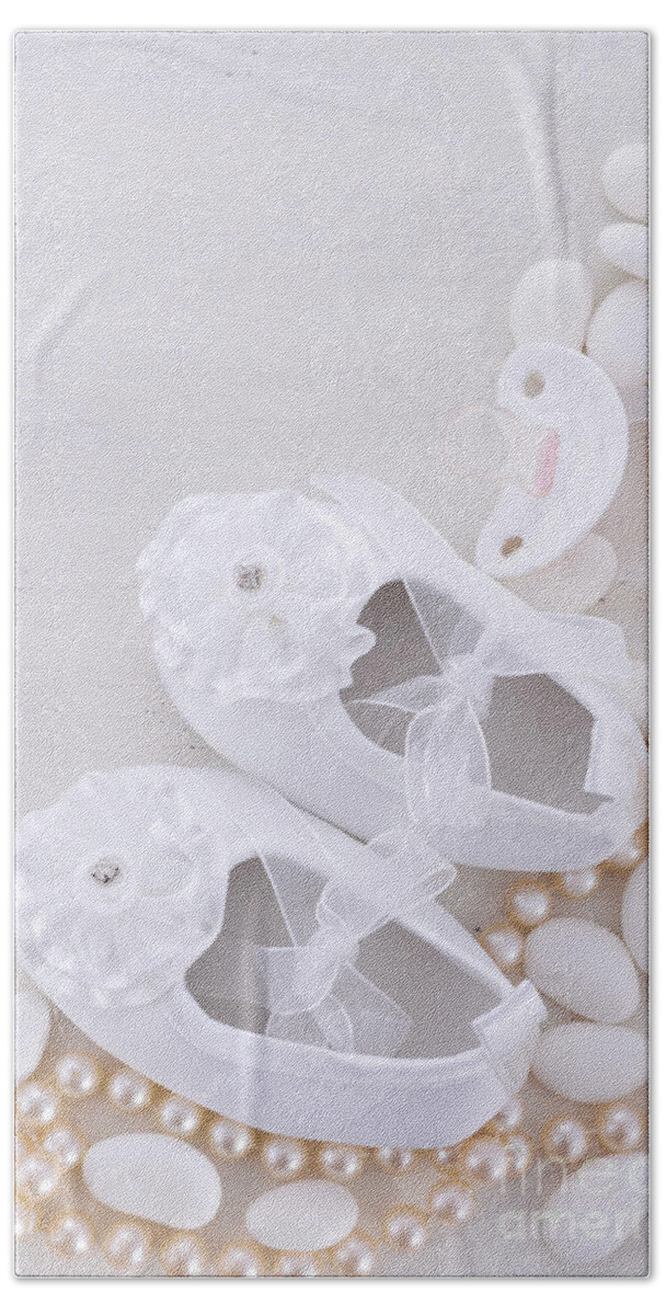 Accessories Beach Towel featuring the photograph Baby shower neutral white background. by Milleflore Images
