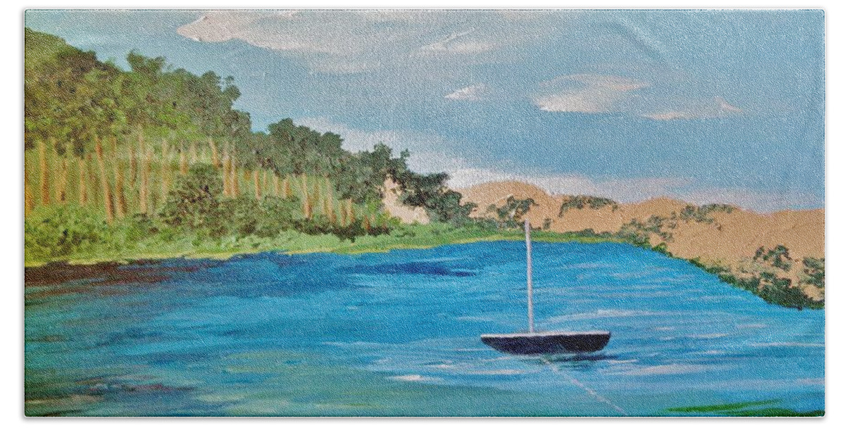 Bay Beach Towel featuring the painting Back Bay from Back Bay Inn Los Osos Ca by Katherine Young-Beck