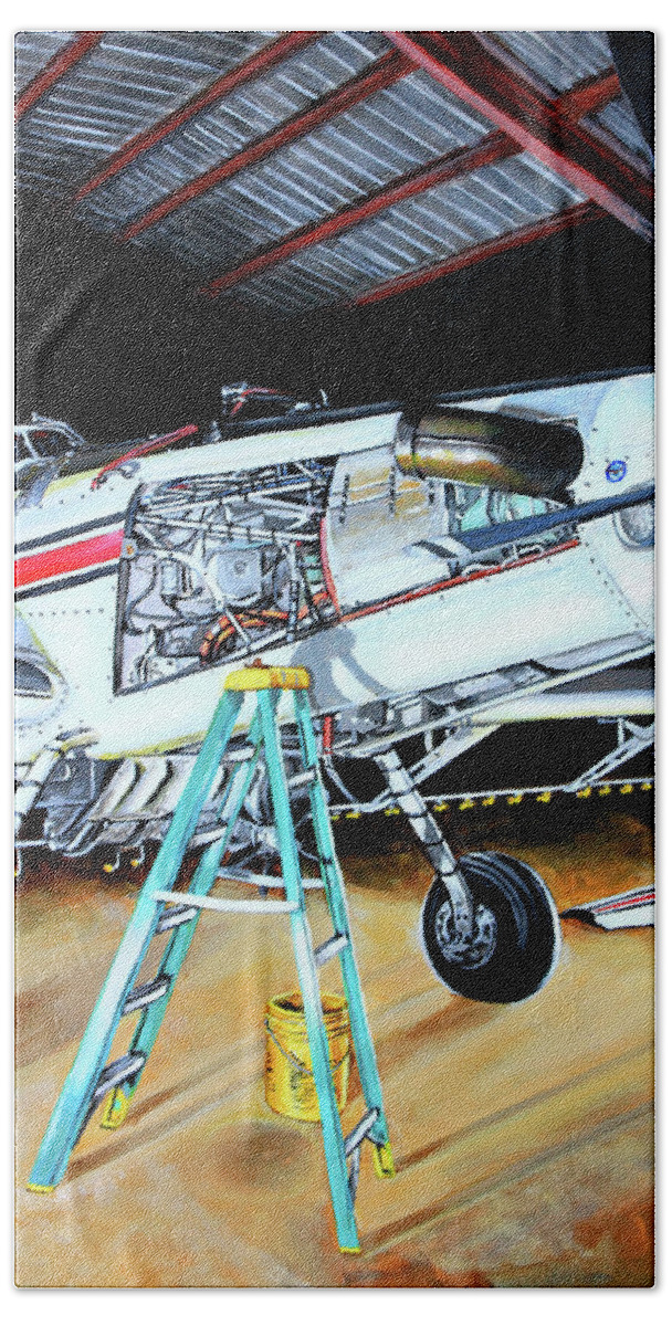 Air Tractor Beach Towel featuring the painting Back in the Air by Dawn by Karl Wagner
