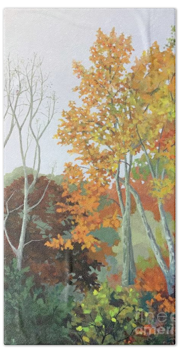 Fall Beach Towel featuring the painting Backyard Beauty with Sapsucker by Anne Marie Brown