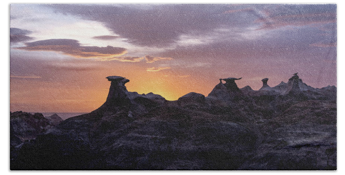 New Mexico Beach Towel featuring the photograph Badlands Sunset by Alicia Glassmeyer