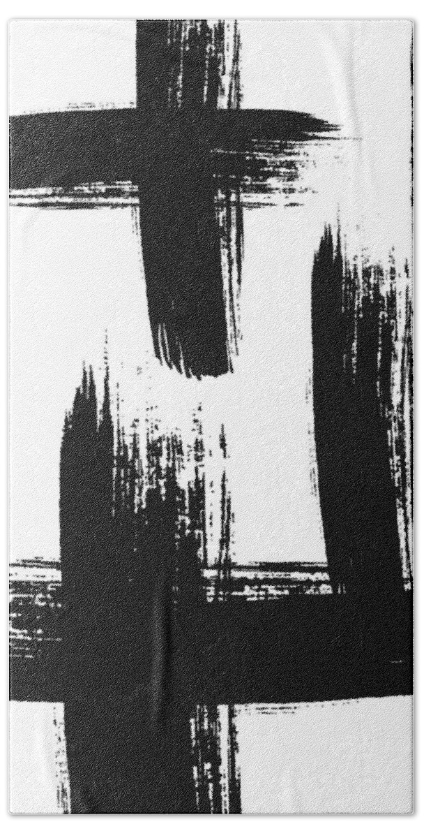 Black And White Art Beach Towel featuring the painting Black And White by La Moon Art