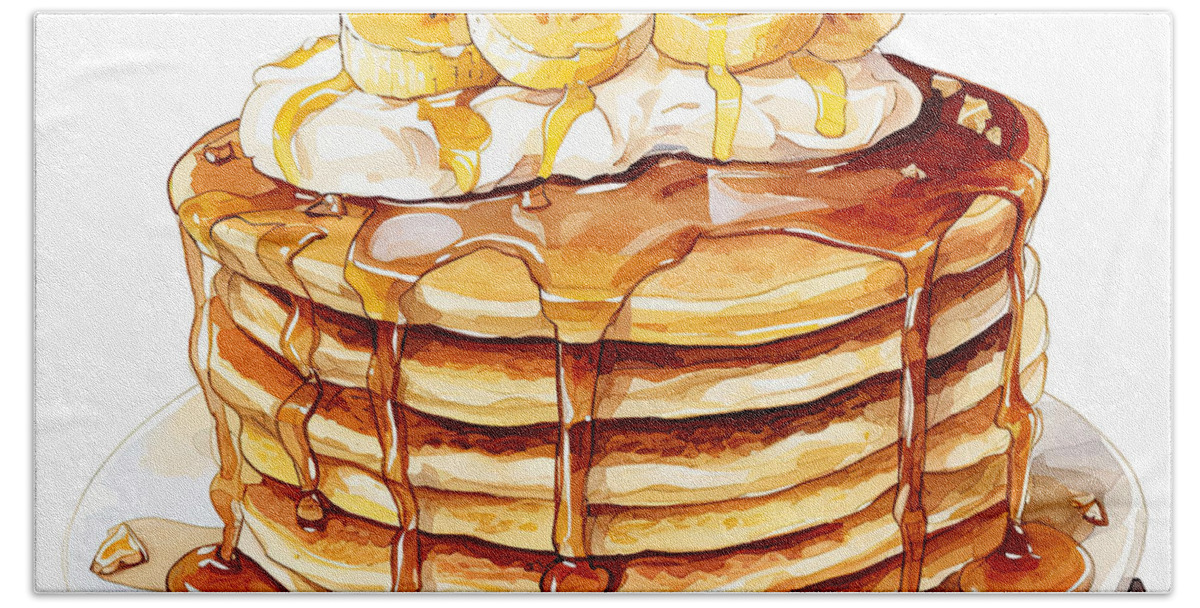 Pancake Art Beach Towel featuring the digital art Banana Pancakes - Pancake Paintings by Lourry Legarde