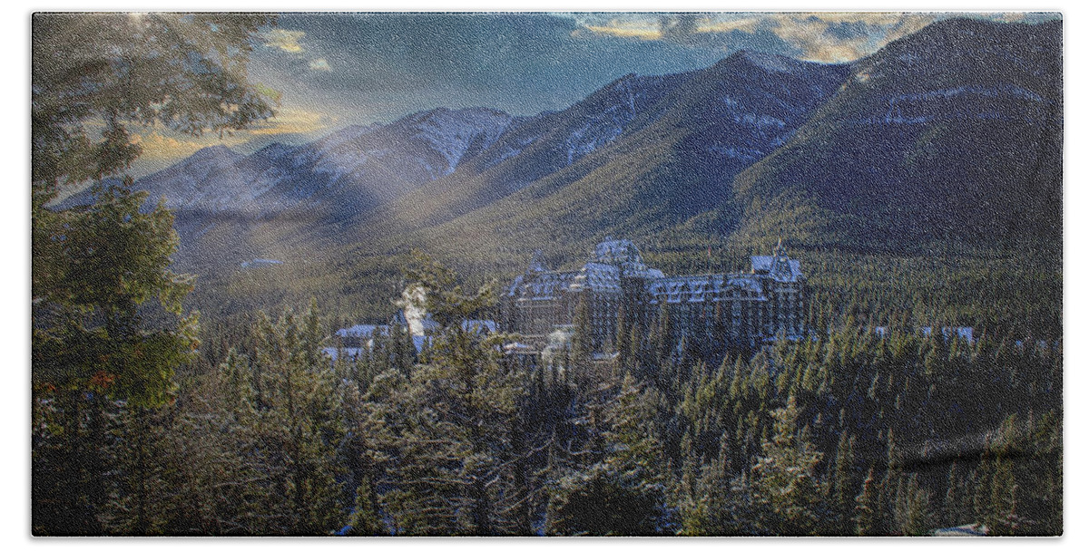 Alberta Beach Towel featuring the photograph Banff Springs by Thomas Nay