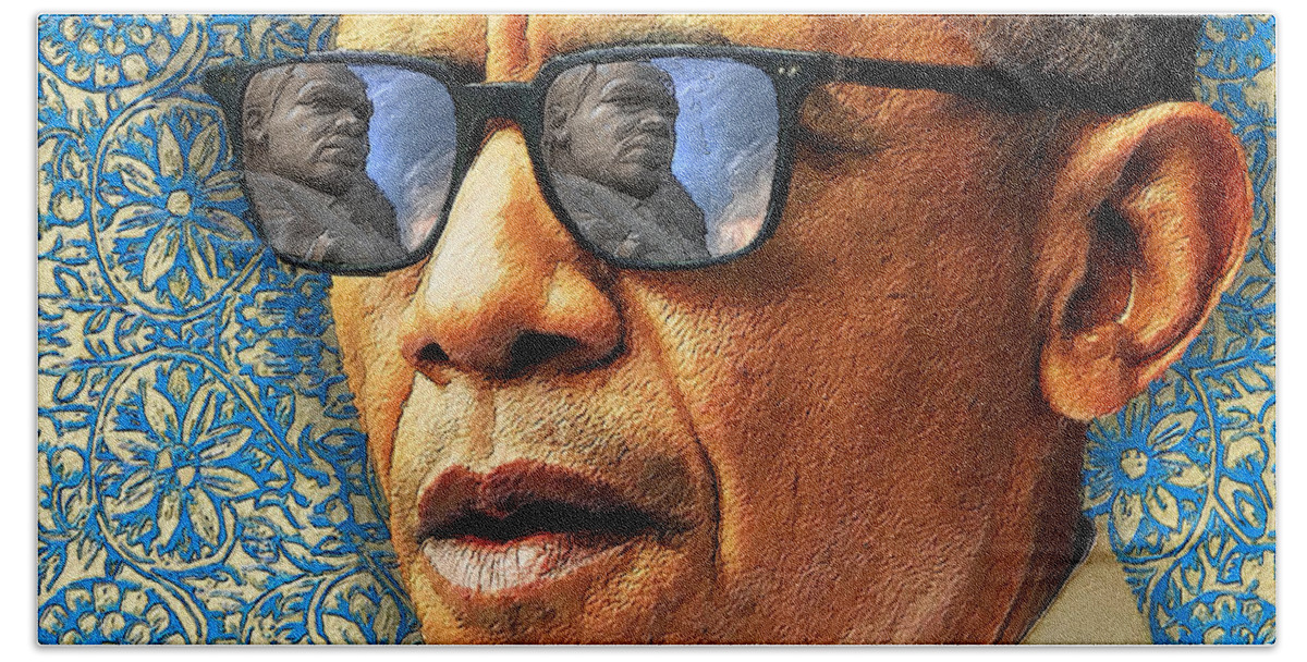 President Beach Towel featuring the painting Barack Obama Martin Luthor King by Tony Rubino