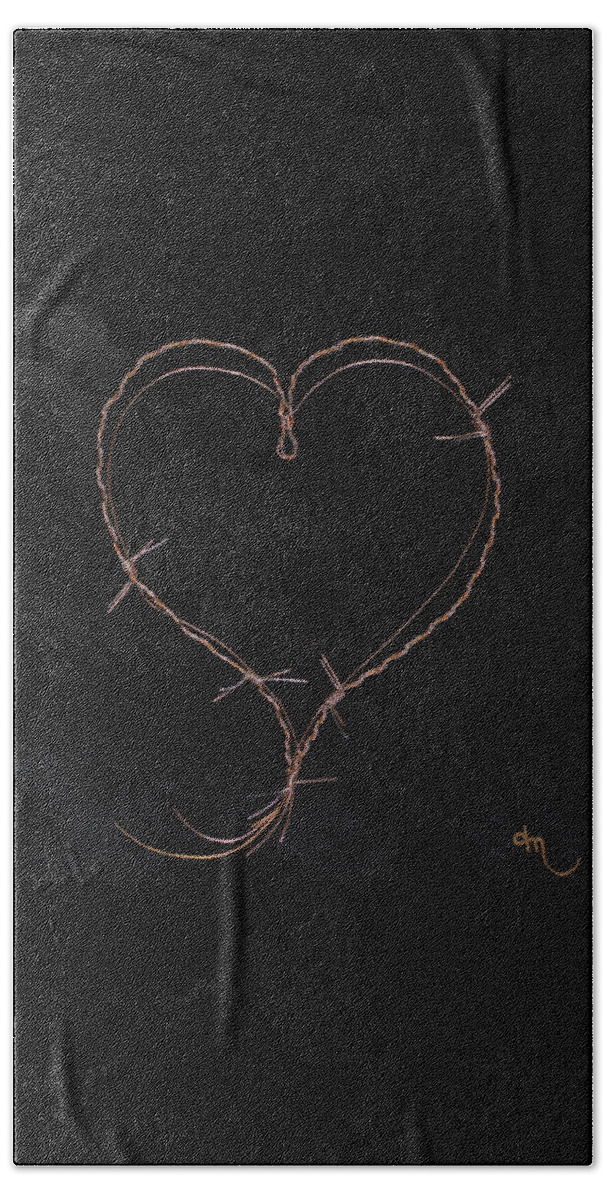 Heart Beach Towel featuring the painting Barbed Heart-Gold on Black by Tamara Nelson