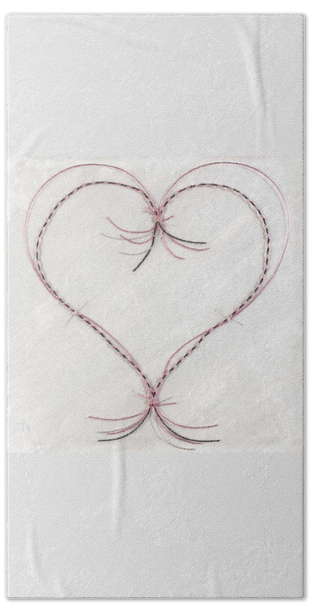 Heart Beach Towel featuring the mixed media Barbed Heart-Pink on White by Tamara Nelson