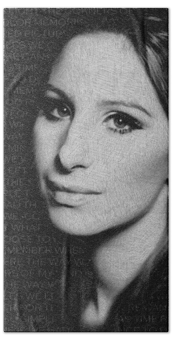 Barbra Streisand Beach Towel featuring the painting Barbra Streisand And Lyrics by Tony Rubino