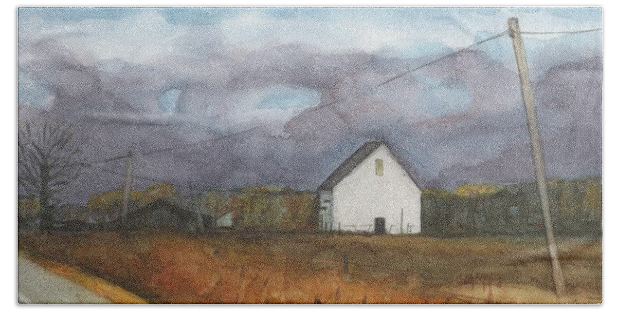 Barn Beach Towel featuring the painting Barn in Field by Vicki B Littell
