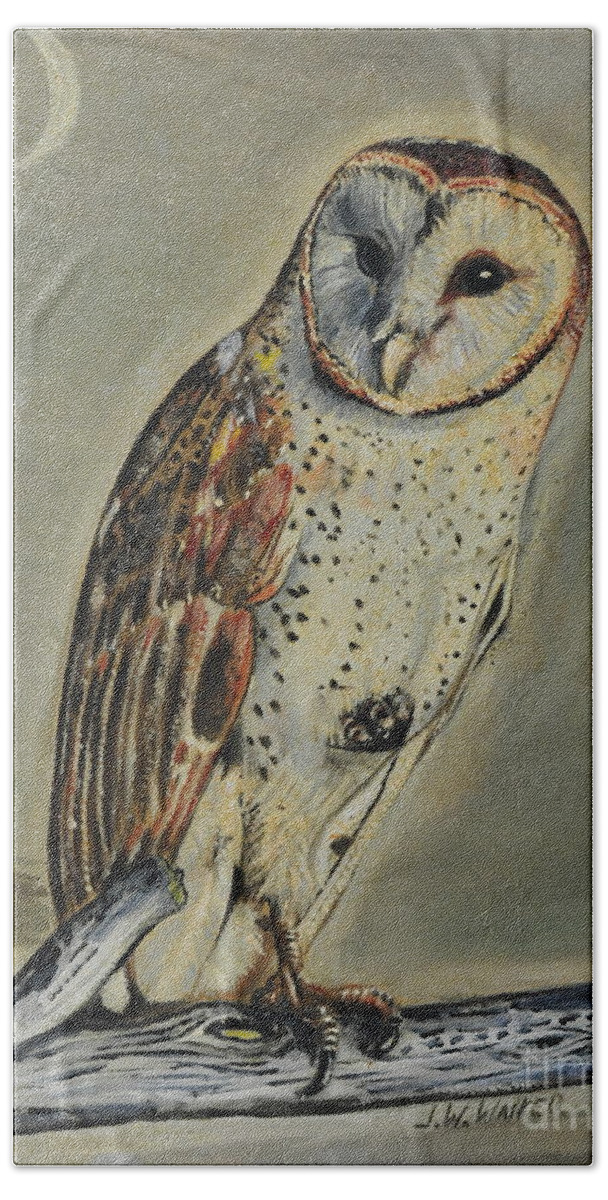 Barn Beach Towel featuring the painting Barn Owl by John W Walker