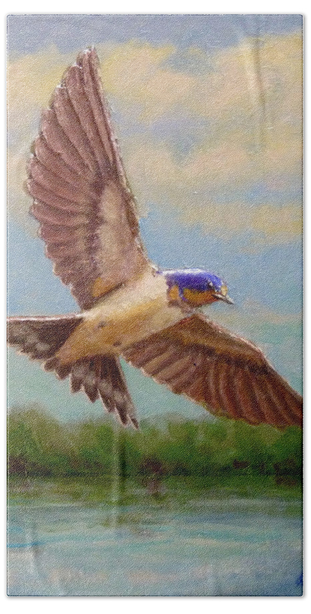 Bird Beach Towel featuring the painting Barn Swallow by Joe Bergholm