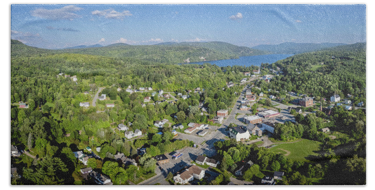 2021 Beach Towel featuring the photograph Barton Vermont Aerial Panorama by John Rowe