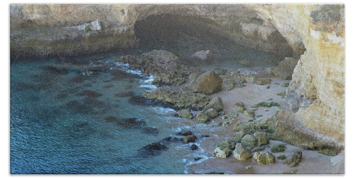 Be Like Water Beach Sheet featuring the photograph Beach Cave from the Cliffs in Malhada do Baraco by Angelo DeVal