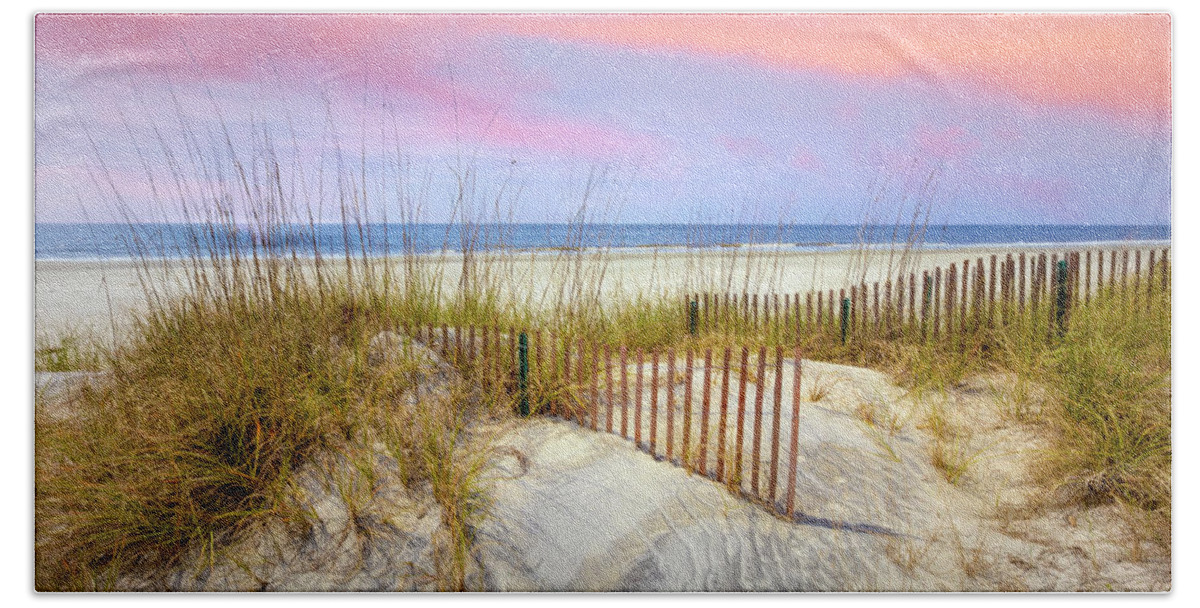 Clouds Beach Towel featuring the photograph Beach Fences on the Sand Dunes by Debra and Dave Vanderlaan
