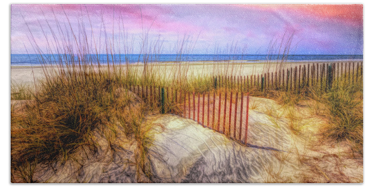 Dune Beach Towel featuring the photograph Beach Fences on the Sand Dunes Painting in Square by Debra and Dave Vanderlaan