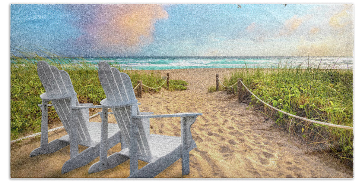 Chairs Beach Towel featuring the photograph Beach Glow by Debra and Dave Vanderlaan