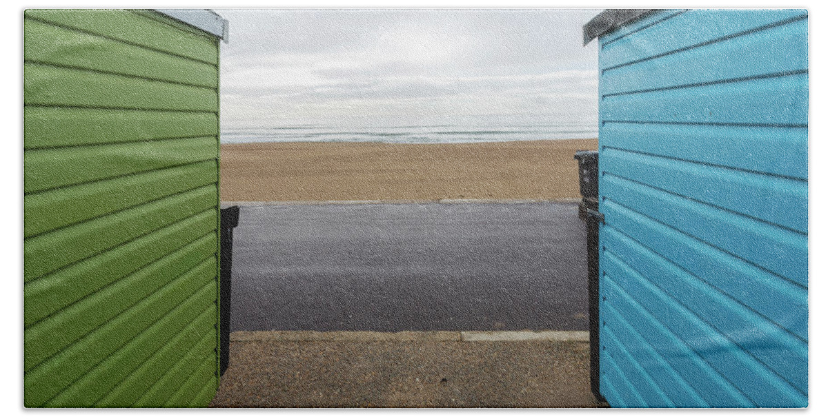 New Topographics Beach Towel featuring the photograph Beach Huts with a View by Stuart Allen