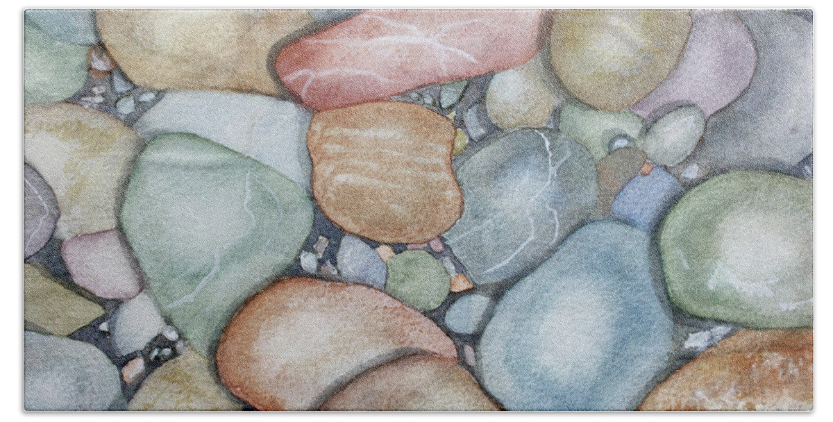 Stones Beach Towel featuring the photograph Beach Stones Watercolour by Barbara McMahon