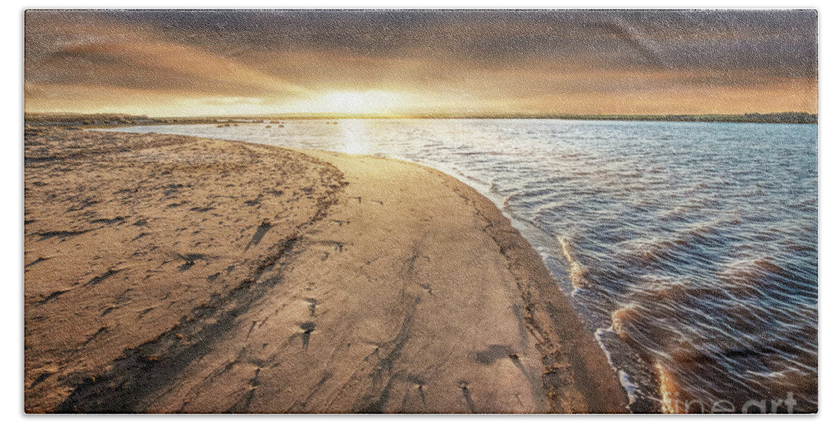 Beach Beach Towel featuring the photograph Beach sunrise at Burnham Overy Staithe in Norfolk by Simon Bratt