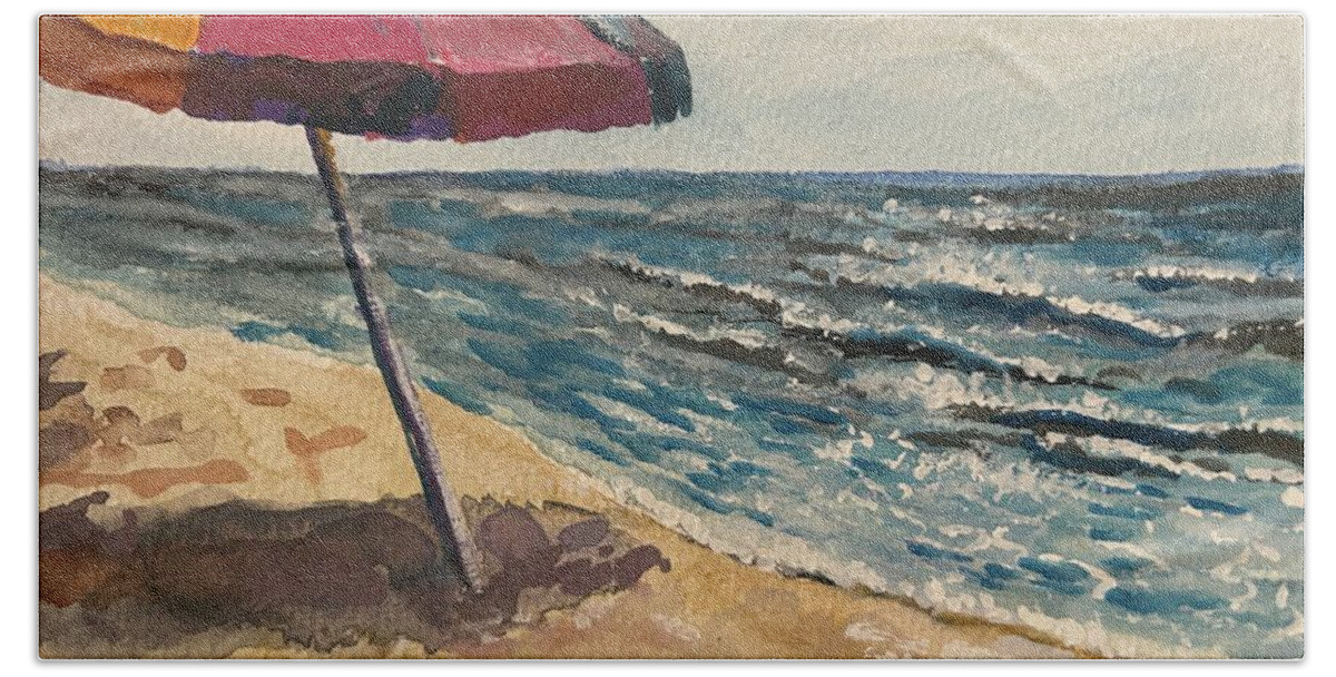 Beach Beach Towel featuring the painting Beach Umbrella by Larry Whitler