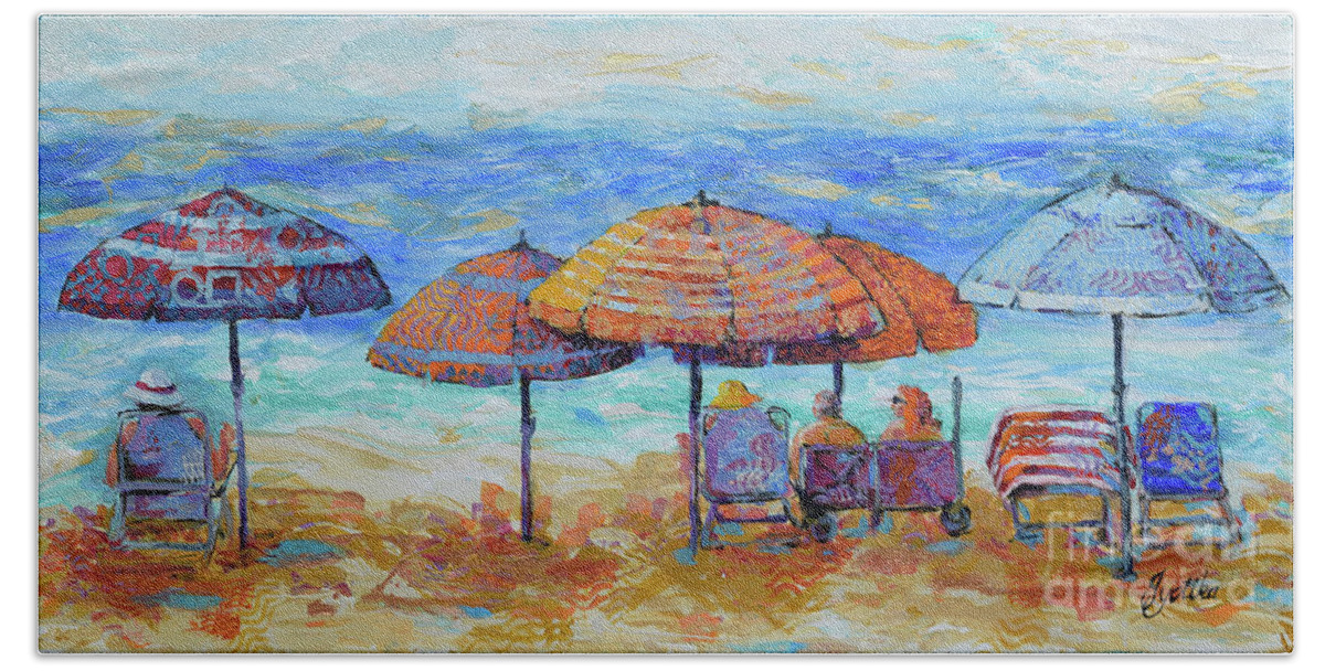  Beach Towel featuring the painting Beach Umbrellas by Jyotika Shroff