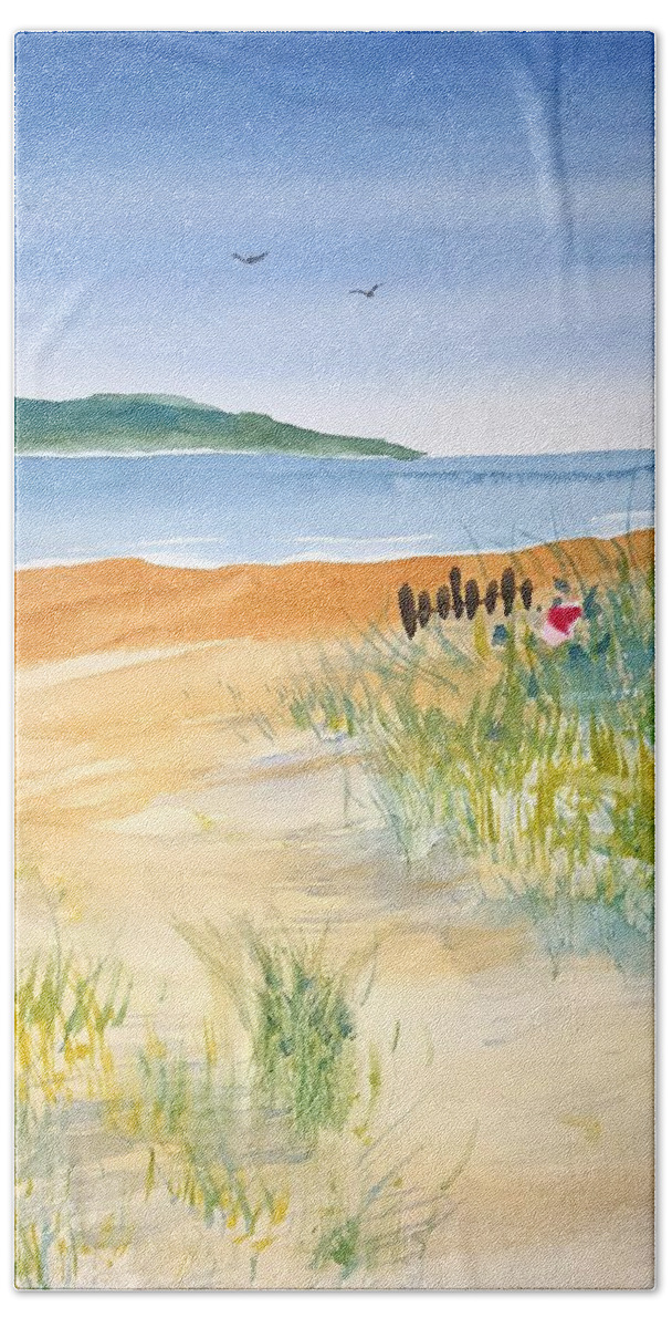 Watercolor Beach Towel featuring the painting Beach Walk by John Klobucher