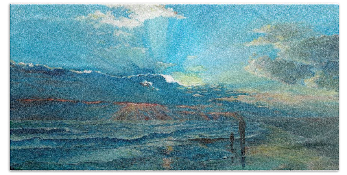 Beach Beach Towel featuring the painting Beach Walk by Merana Cadorette
