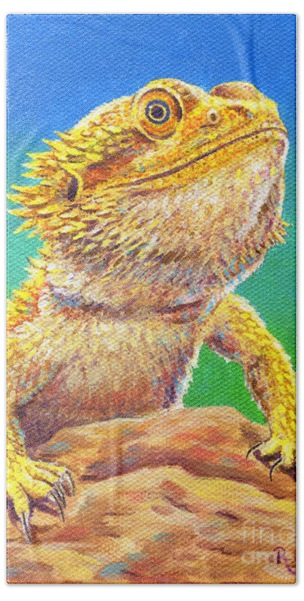 Bearded Dragon Beach Towel featuring the painting Bearded Dragon Portrait by Rebecca Wang