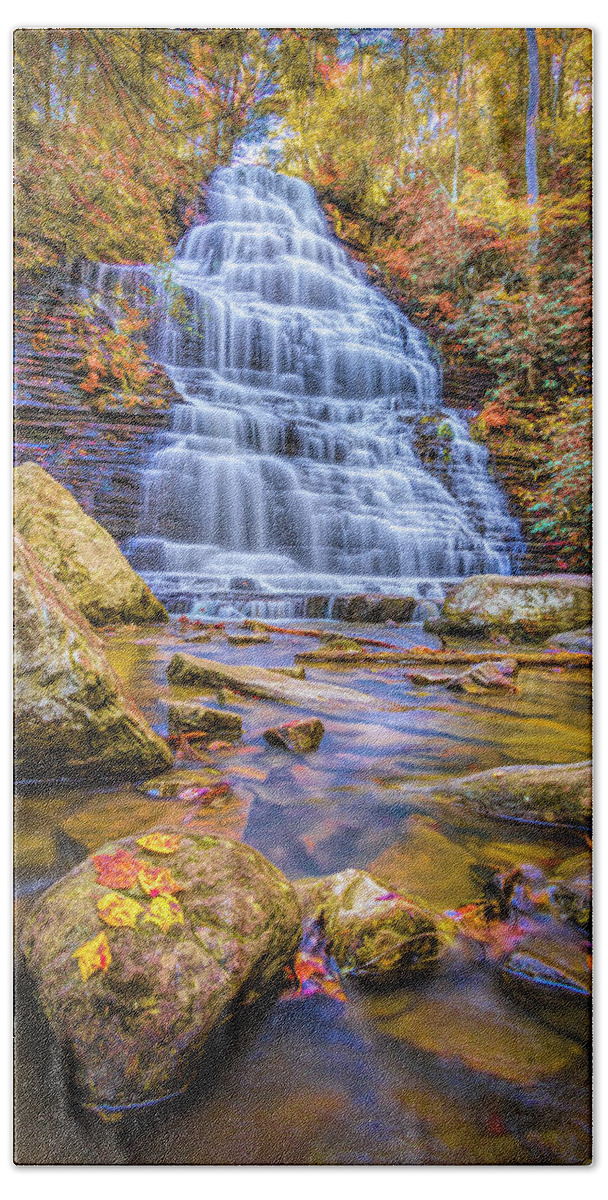 Benton Beach Towel featuring the photograph Beautiful Benton Autumn Waterfall by Debra and Dave Vanderlaan