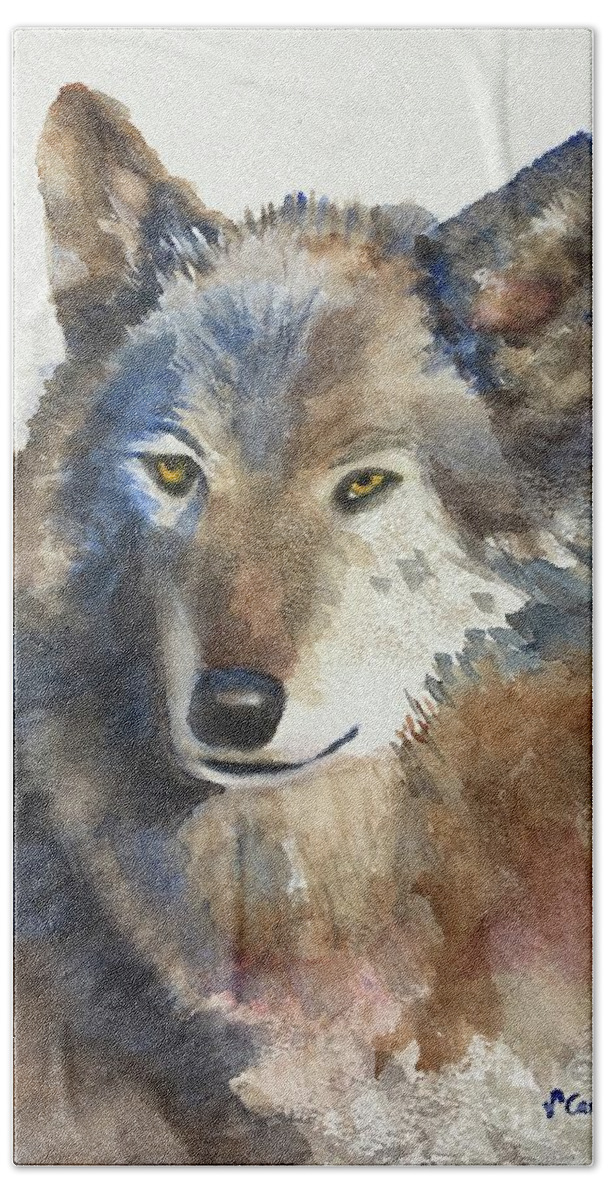 Wolf Beach Towel featuring the painting Beautiful Gray Wolf by Sue Carmony