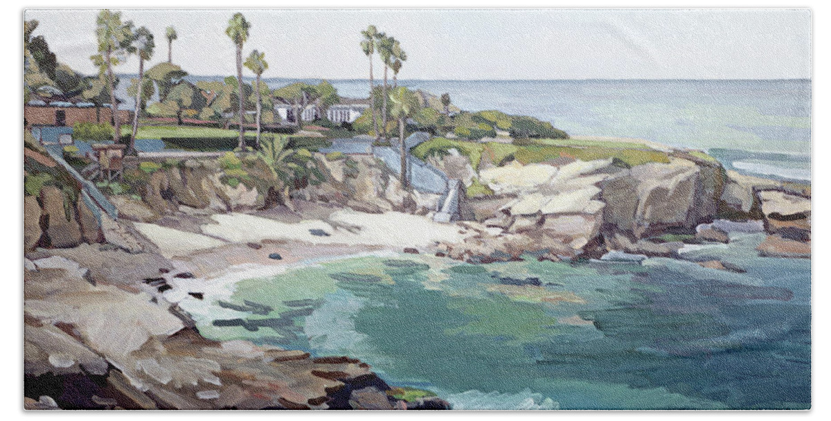 La Jolla Beach Towel featuring the painting Beautiful La Jolla Cove Beach - La Jolla, San Diego, California by Paul Strahm
