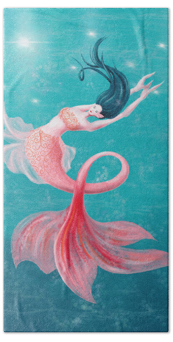 Mermaid Beach Towel featuring the digital art Beautiful Mermaid In Pink And Blue by Boriana Giormova