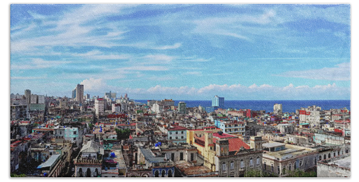 Havana Beach Towel featuring the pyrography Beautiful panoramic view of Havana by Mendelex Photography