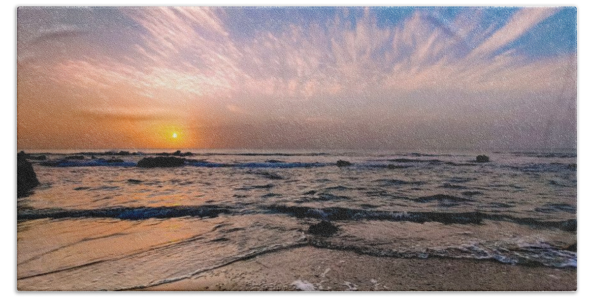Sunset Beach Towel featuring the photograph Beautiful sunset by Meir Ezrachi