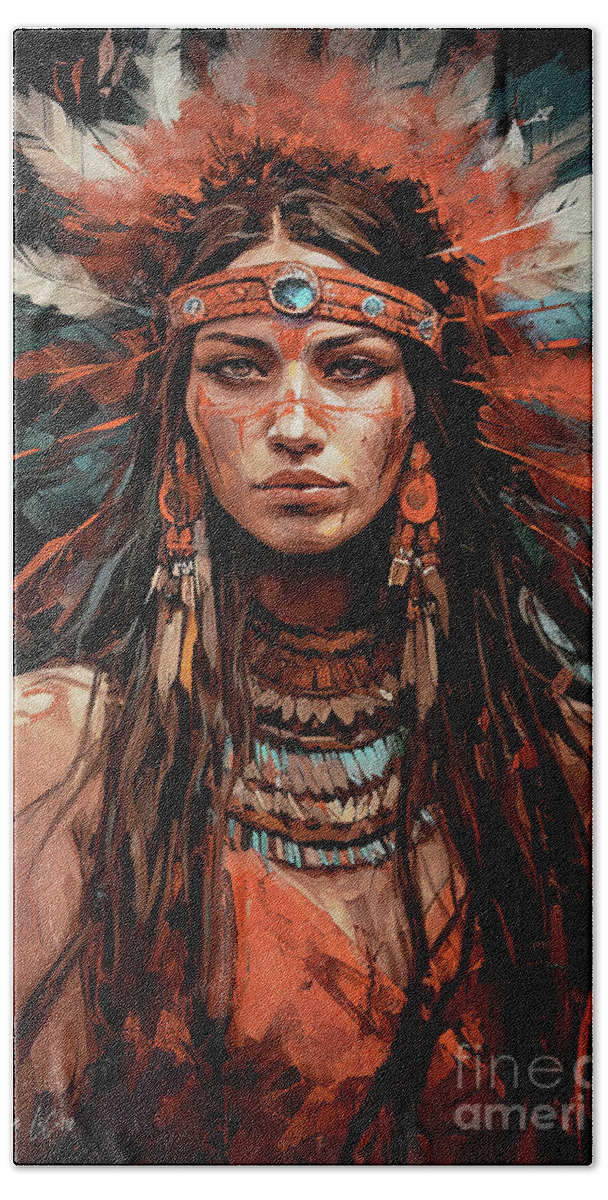 Native American Beach Sheet featuring the painting Beautiful Warrior by Tina LeCour