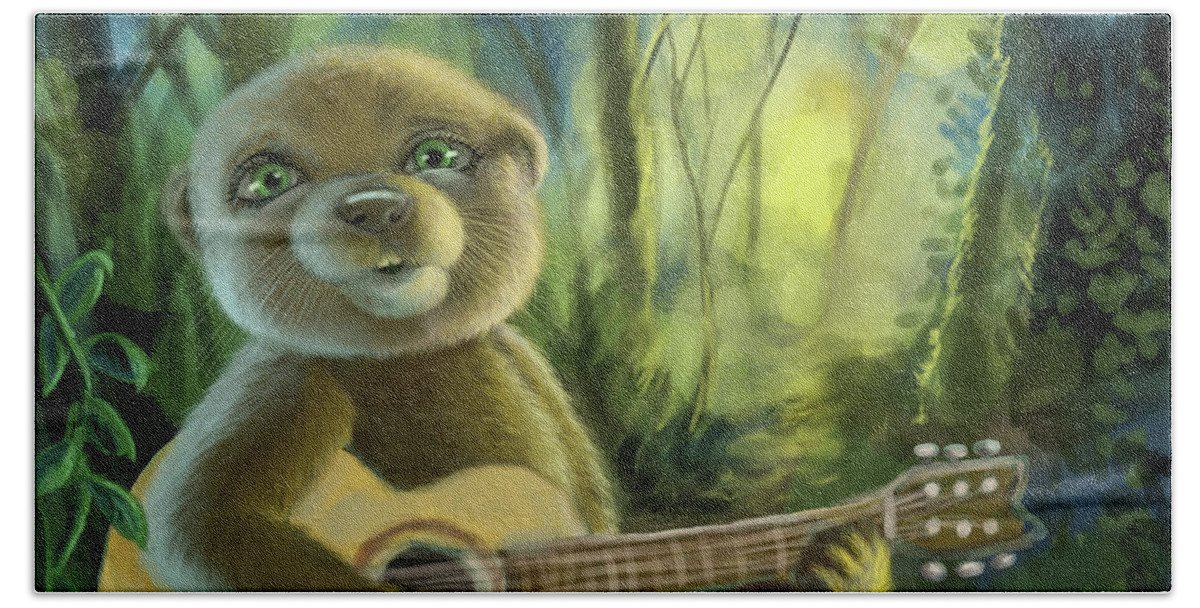 Art For Children Beach Towel featuring the digital art Beaver Balladeer by Larry Whitler
