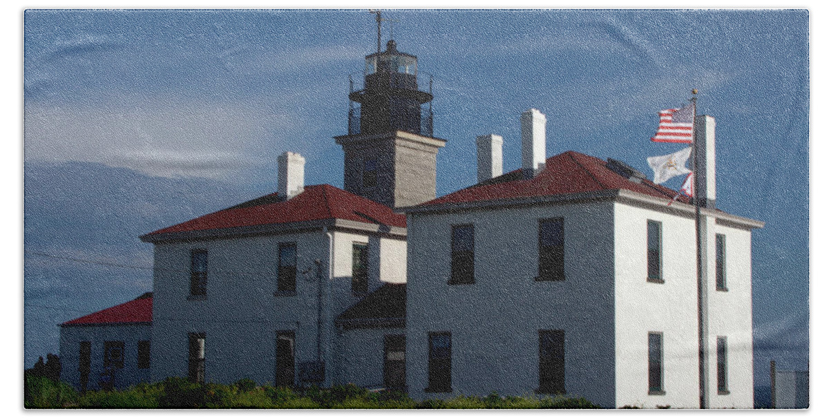 Lighthouse Beach Towel featuring the photograph Beavertail Lighthouse by Jim Feldman